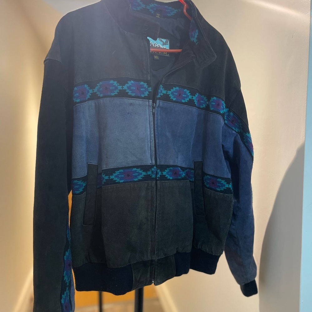 Men's Vintage Black and Blue Adler Jacket